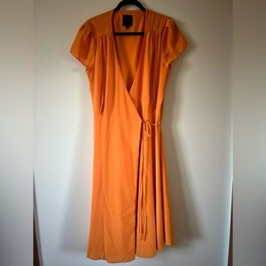 Alex Marie Orange Wrap Midi Dress